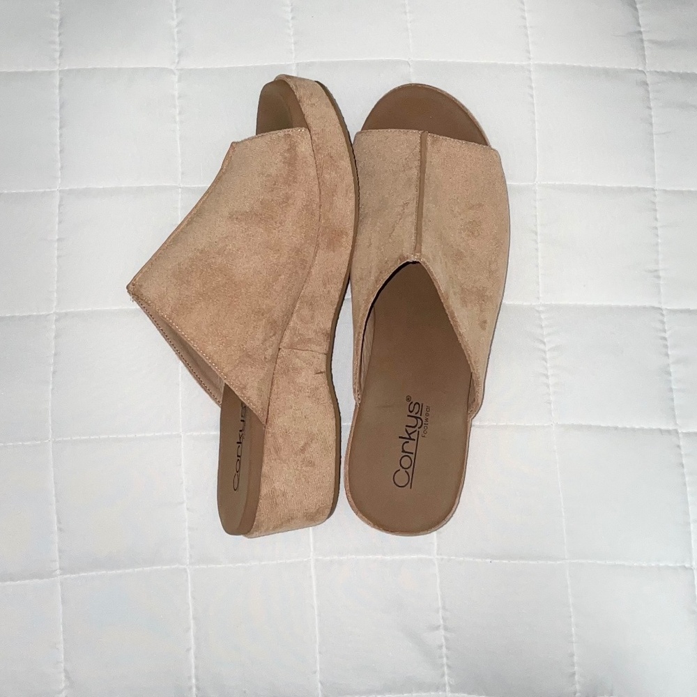 Corkys Blush Pink Suede Wedge Slide Sandals - Picture 4 of 4